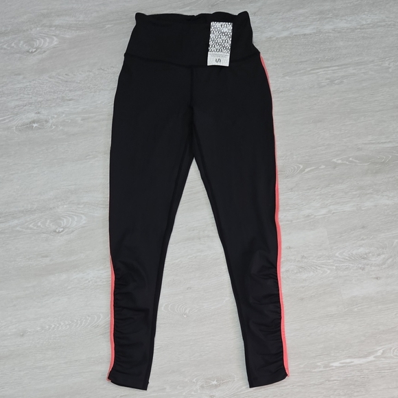 Urban Savage Pants - Black High-Rise Leggings with Coral Side Stripe